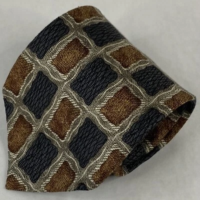 Kenneth Cole New York Blue & Yellow Rectangular Checkered 100% Silk Vintage Tie - Image 1 of 4