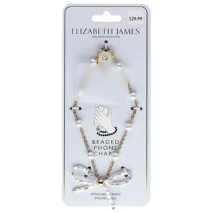 Breloque de téléphone en perles Elizabeth James pour étuis de téléphone - nœud doré et perle - Photo 1 sur 1