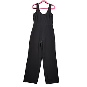 Karl Lagerfeld Jumpsuit Womens Size 6 Black Faux Pearl Trim Sleeveless Flare Hem - Picture 1 of 12