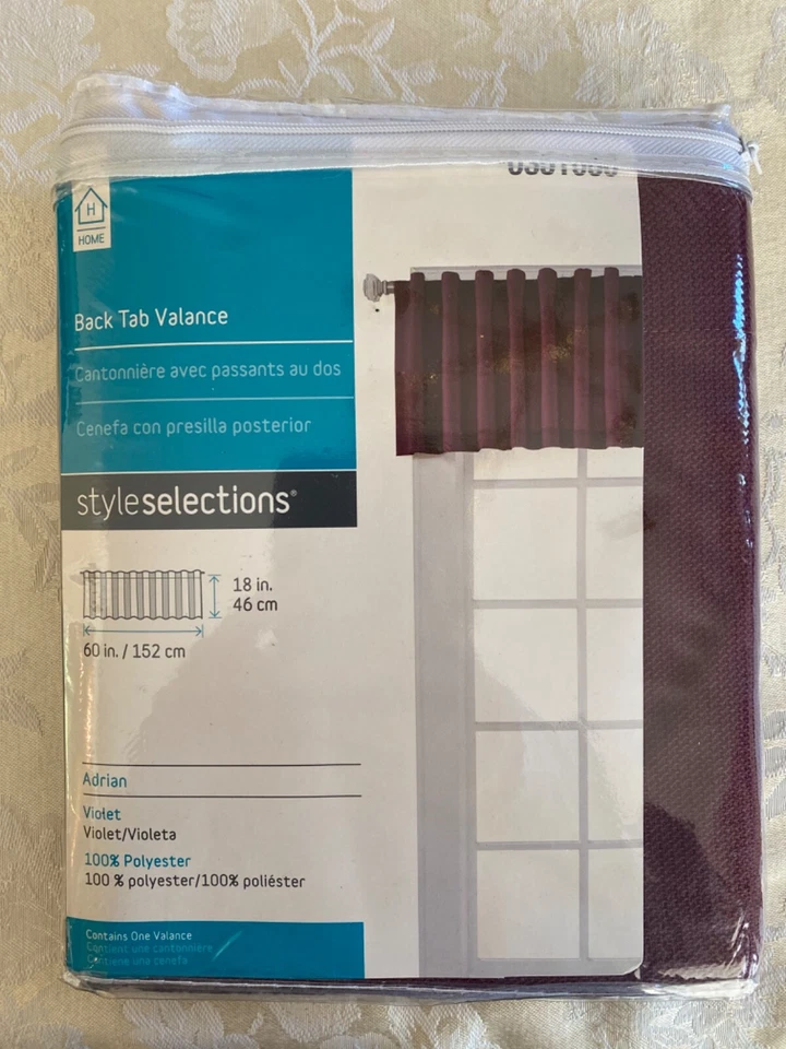 Home Style Selections Back Tab Valance Violet. Adrian. 60in x 18in. NEW - Image 1 of 4