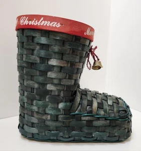 Vintage LARGE Green Wicker Christmas Santa Boot Basket Planter 8.5" Tall - Picture 1 of 6