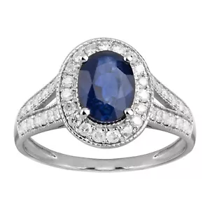 Anillo de compromiso halo de zafiro y diamante de oro blanco 14K 1,81 quilates TW - Imagen 1 de 4