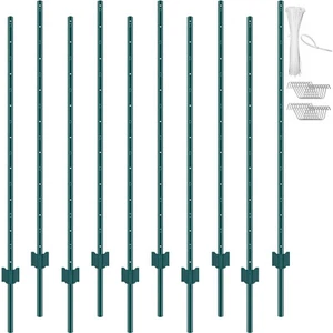 VEVOR 5 Feet Fence Post 10 Pack T-Post Heavy Duty Metal Fence Posts Green - Picture 1 of 12