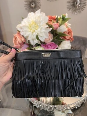 Victoria's Secret Black On The Fringe Night Out VS Clutch Purse Wallet Bag - Image 1 of 4