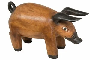 Figura de madera de cerdo talla amuleto de la suerte cerda decoración cerdo de madera aprox. 53x28x22 cm - Imagen 1 de 2