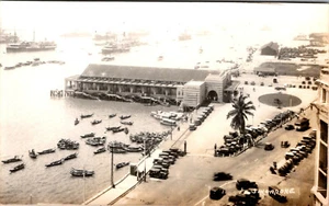 SINGAPUR - VOGELPERSPEKTIVE HAFEN & GESCHÄFTIGER HAFEN - ALTE ECHTFOTO POSTKARTE - Bild 1 von 2