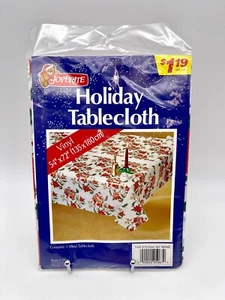 Vintage Joybrite Vinyl Holiday Tablecloth Christmas Bells Flowers 54" x 72" - Picture 1 of 2