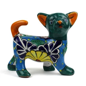 MEXICAN TALAVERA POTTERY CHIHUAHUA DOG SCULPTURE 9 x 7.5 IN HANDPAINTED - Picture 1 of 3