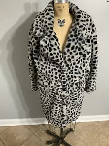 C&C California Faux Fur Leopard Print Long Coat Women’s Size Large - Picture 1 of 3