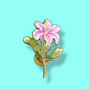 Signed The Muse Gold Tone Pink Lily Flower Tie Tac Hat Pin Charm - Picture 1 of 5