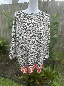 Chico’s Size 2 (12/14) Animal Leopard Print Top With Red Accent Color - Picture 1 of 9