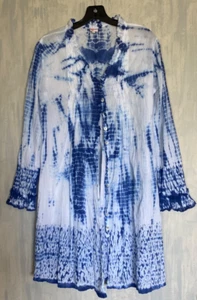 YAZA Couture Ethical Clothing blau/weiß Shibori Dye Tunika Kleid 100% Baumwolle L - Bild 1 von 17