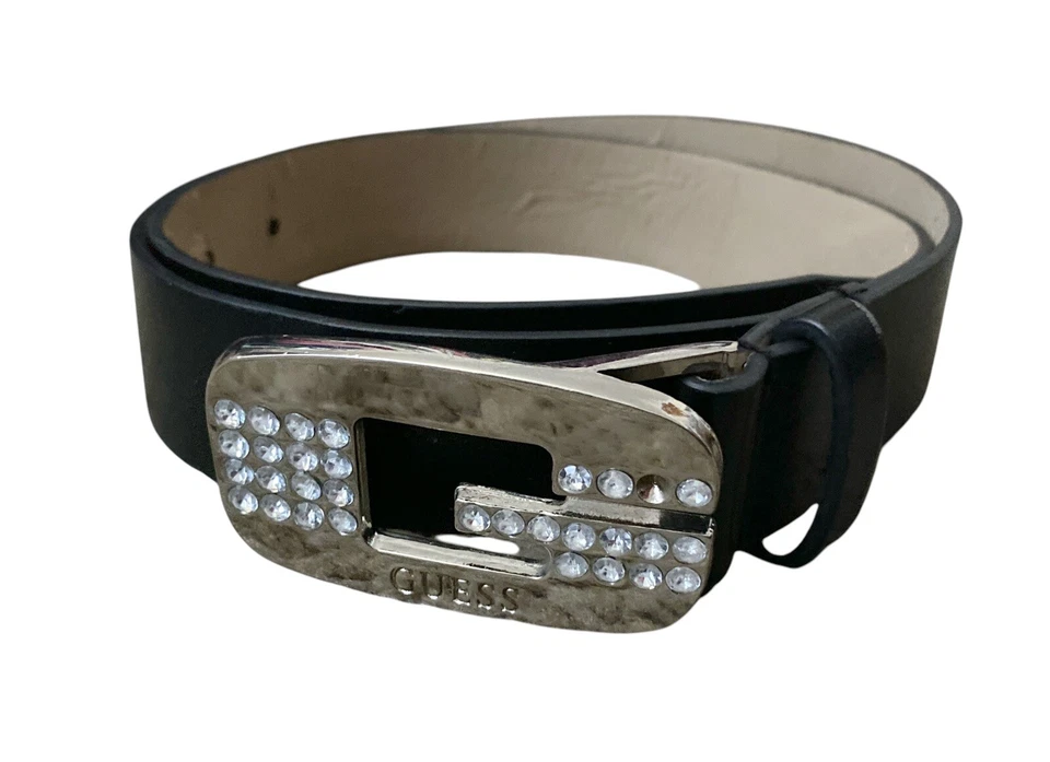 GUESS Womens Size Small Black Rhinestone Logo Faux Leather Belt - Image 1 of 4