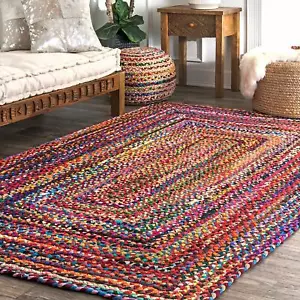 Natural Fibres Braided Reversible Round Rug Carpet for Bedroom Dining 4 x 6 ft - Picture 1 of 3