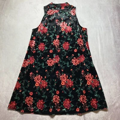 Vestido Floral Terciopelo Mudd XL Negro Línea A Cuello Simulado Sin Mangas Cachicho Y2K Foto 1 de 4