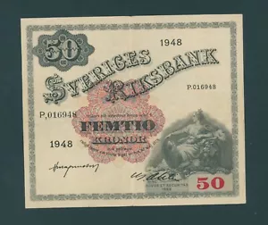 SWEDEN 50 KRONOR 1948 PICK # 35ac XF. - Picture 1 of 2