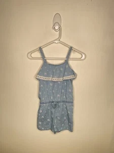 Cherokee Chambray Tank Romper Girls Size Medium 7-8 Ditzy Floral Light Wash - Picture 1 of 4