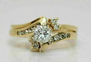 2ct Round Lab-Created Diamond Bridal Wedding Ring Set 14k Yellow Gold Plated - Picture 1 of 6