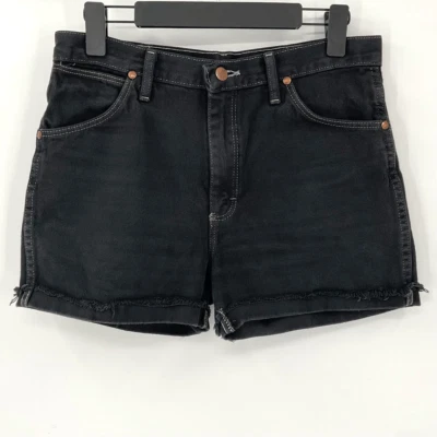 Pantalones Cortos de Denim Wrangler Enrollados Puño Corte Alto Mujeres 31 Algodón Negro Desteñido Foto 1 de 4