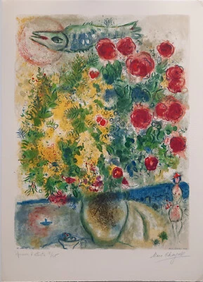Marc Chagall Roses et mimosas Farbige Lithograpie signiert selten museal Nizza - Bild 1 von 4