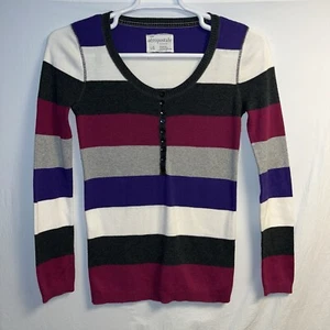 Aeropostale Sweater Junior Girls Sz L Henley Y2K Pullover Stripe 90’s Slim fit - Picture 1 of 8