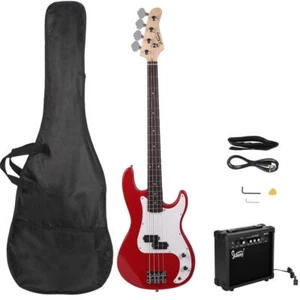 New GP Glarry Electric Bass Guitar Bass w/ 20W AMP Red - Picture 1 of 8