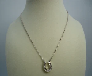 Round Horseshoe Pendant Necklace Solid 925 Sterling Silver 1.6 mm 16'' - Picture 1 of 5