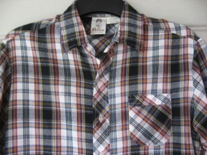 Vtg 70's ALFIE HIPPIE BARKCLOTH NAVY BLUE PLAID SHIRT M - Picture 1 of 5