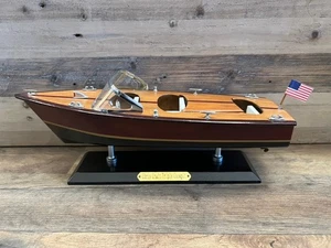 Hampton Nautical Chris Craft Triple Cockpit Speed Boat Wood Model 14" x 5" x 6" - Picture 1 of 13
