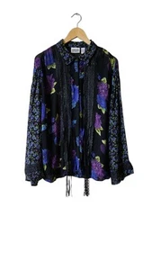 Camicia blusa Chico's Design crisantemo pizzo floreale funky arte asiatica taglia-0-S - Foto 1 di 4
