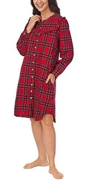 Lanz of Salzburg Talla Pequeña Algodón Franela Rojo Cuadros Vestido de Noche Pijama Nuevo con Etiquetas $64 Foto 1 de 4