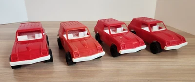 VINTGE 1970s RED STROMBECKER VEGA PANEL TRUCK 6” PLASTIC USA TOY Lot of 4 - Image 1 of 4