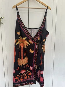 Shein Curve Size 1XL (18) Black Patterned Strappy Wrap Dress - Picture 1 of 6
