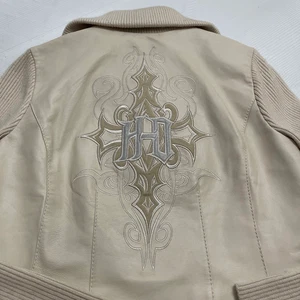 Harley Davidson Damenjacke weiß creme Leder bestickt Größe S - Bild 1 von 12