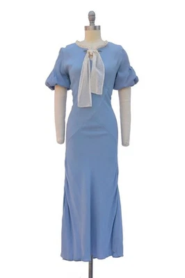 Vintage 1930s Periwinkle Blue Bias Puff Sleeve Dress Size Medium - Image 1 of 4