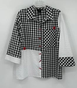 ALI MILES shirt top blouse tunic gingham 3/4 sleeve patch pocket black plus 1X - Picture 1 of 9