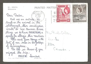 Canada Dear Doctor Postcard, Kenya Uganda June 24, 1957 poulenc [ 413 - Foto 1 di 2
