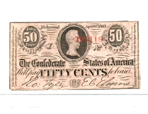 50 CENT "CONFEDERATE" (RED SERIALS) 1800'S 50 CENT "CONFEDERATE" RARE!!!!! - Picture 1 of 2