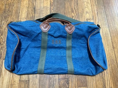 Bolso de Lona LL Bean Vintage XL Cuero Asas Inferior 1980 Azul Foto 1 de 4
