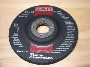 Vintage United Abrasives SAIT 4-1/2" x 1/4" Type 27 A24N-BF 7/8" 20060 Grinding - Picture 1 of 3