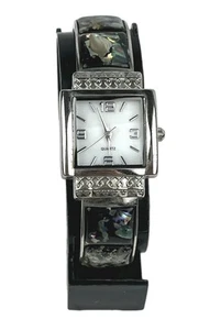Reloj Accutime Mujer Abulón Incrustación Puño Pulsera Tono Plata Nuevo Funciona a Batería - Imagen 1 de 6