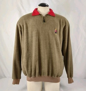Vintage Polo Ralph Lauren Bear Logo Brown 1/4 Zip Sweatshirt Size L - Picture 1 of 7