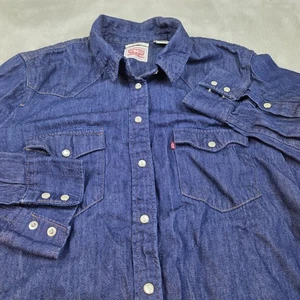 Levis Hemd Damen L blau Denim Perlen Druckknopf Langarm Western rot Etikett Cowgirl - Bild 1 von 8