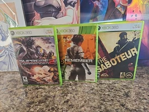 Lote de 2 juegos Saboteur Microsoft Xbox 360 Remember Me Supreme Commander - Imagen 1 de 3