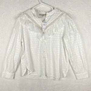 Loft Clip Rüschen Shirt Top Damen M weiß Cottagecore viktorianisch Bauern Boho - Bild 1 von 11