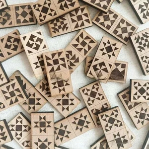 Classic Domino Game Wooden Pieces with Quilt Design 28 Count for Family Play - Picture 1 of 7