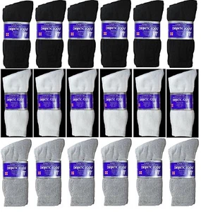 12 Pairs Men's Circulatory Diabetic Crew Socks Health Cotton 9-11 10-13 13-15