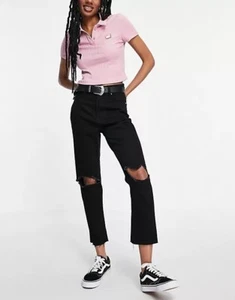 Brave Soul Womens Seba Mom Jeans With Knee Rips Black Size 12 BRAND NEW - Picture 1 of 12