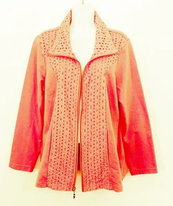 D & Co. Orange Zip Up Track Jacket Women M Eyelet Lace Pockets L/S Casual Gym - Picture 1 of 6