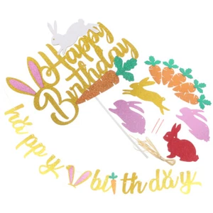 Birthday Party Decoration Bunny Cupcake Toppers Banner Decorations - Picture 1 of 12